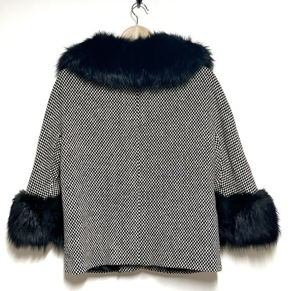 Vintage 70’s- 80’s Solimar Paris NY Black Fox Fur Trimmed Wool Crop Coat Sz M - Picture 2 of 10